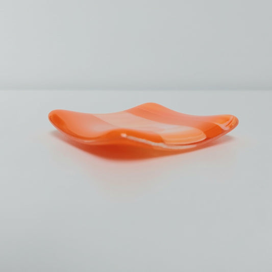 Orange Glass Art Ring Dish, Small Handmade Fused Glass Trinket Dish, Boho Bedside Table Earring Bowl, Tealight Tray, Orange Bedroom Décor
