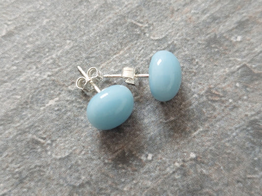 Light Blue-Grey Glass Stud Earrings with Sterling Silver Posts and Butterflies,  Minimalist Fused Glass Studs, Small Pale Blue Earrings