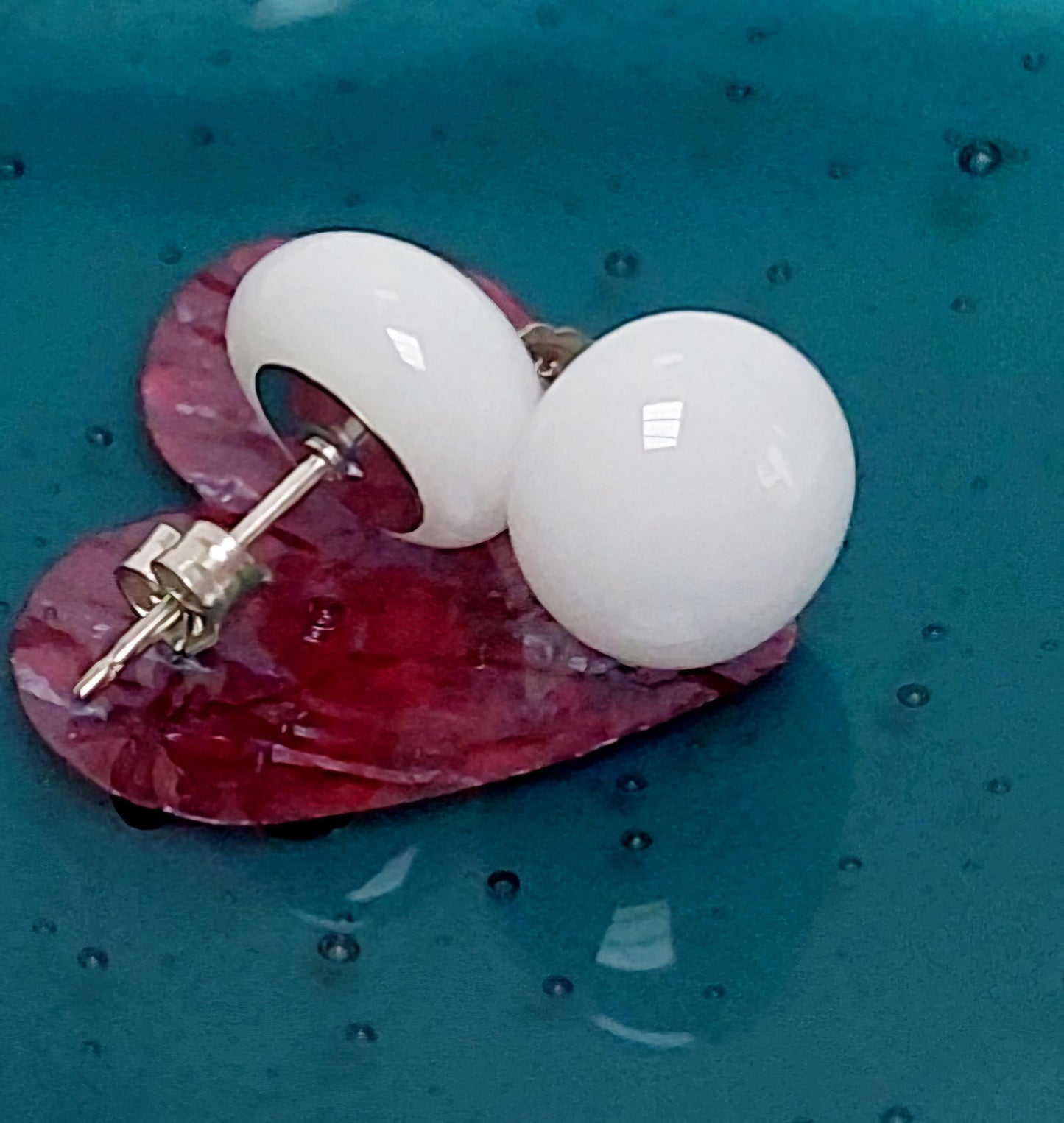 White Fused Glass Stud Earrings with Sterling Silver Posts