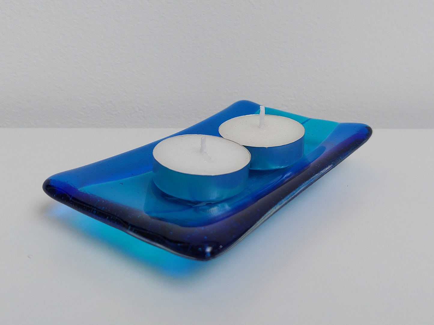 Turquoise and Royal Blue Glass Soap Dish Kiln Formed in the Lake District, Handcrafted Fused Glass Soap Tray, Turquoise Bathroom Décor