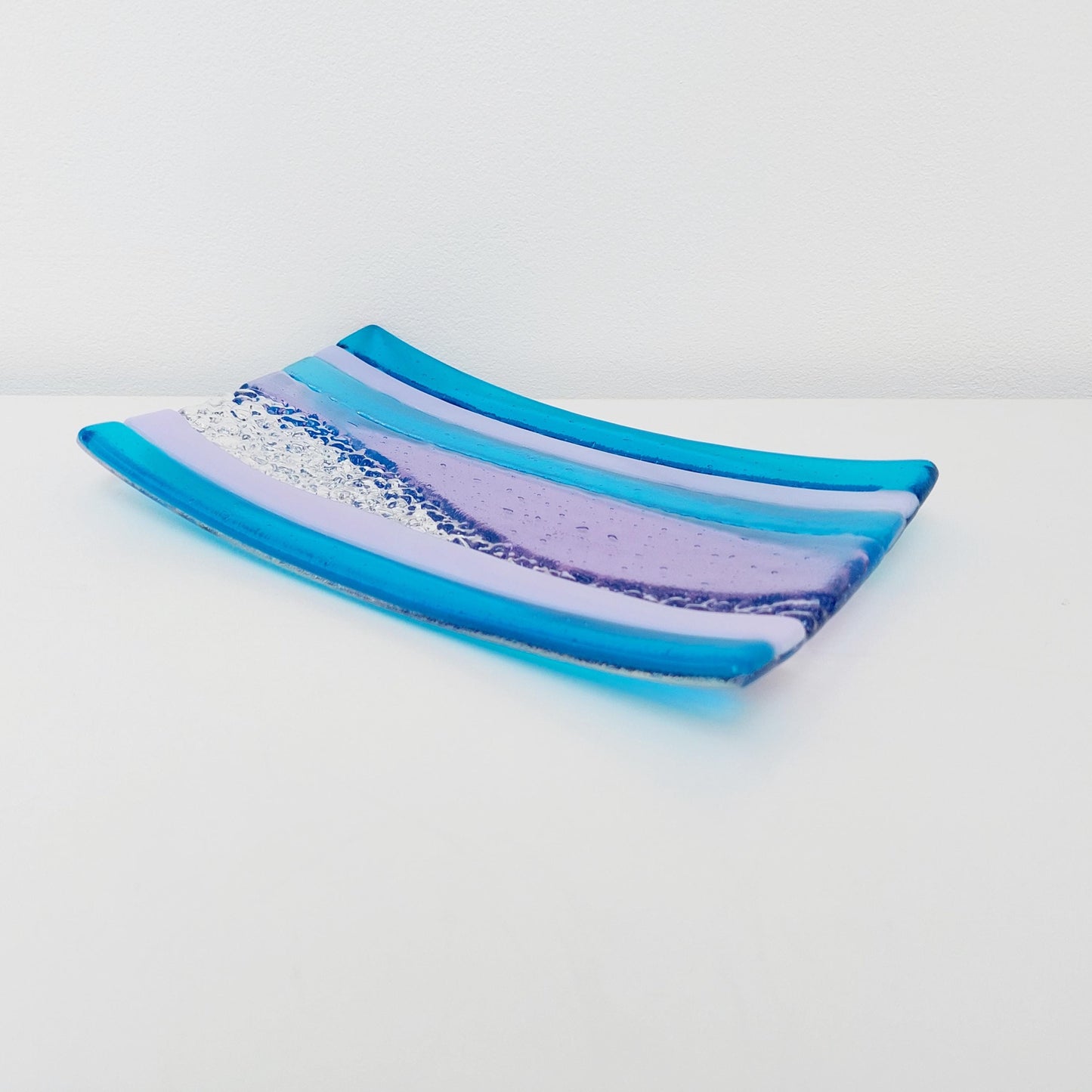 Lilac and Turquoise Decorative Plate, Artisanal Fused Glass Art Coffee Table Centrepiece, Beautiful Textured Decorative Tray, Lilac Décor