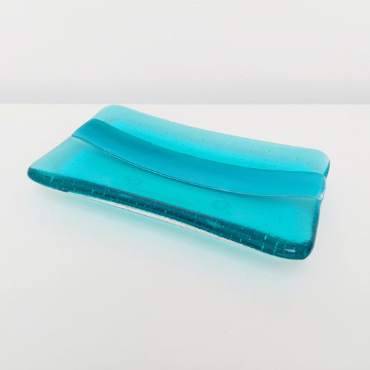 Aqua and Teal Glass Soap Dish Handcrafted in the Lake District