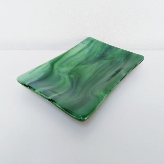Spring in Grizedale Trinket Dish, Handcrafted Moss and Forest Green Fused Glass Art Coffee Table Plate, Natural Green Living Room Décor