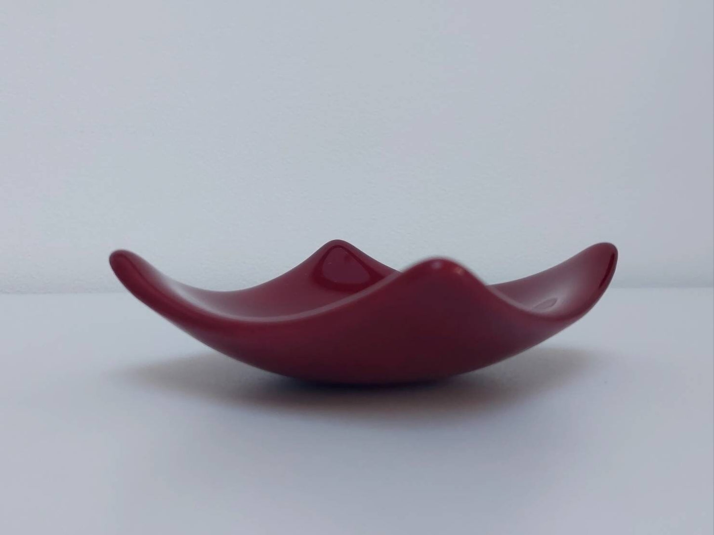 Dark Red Glass Heart Dish, Handmade Trinket Bowl