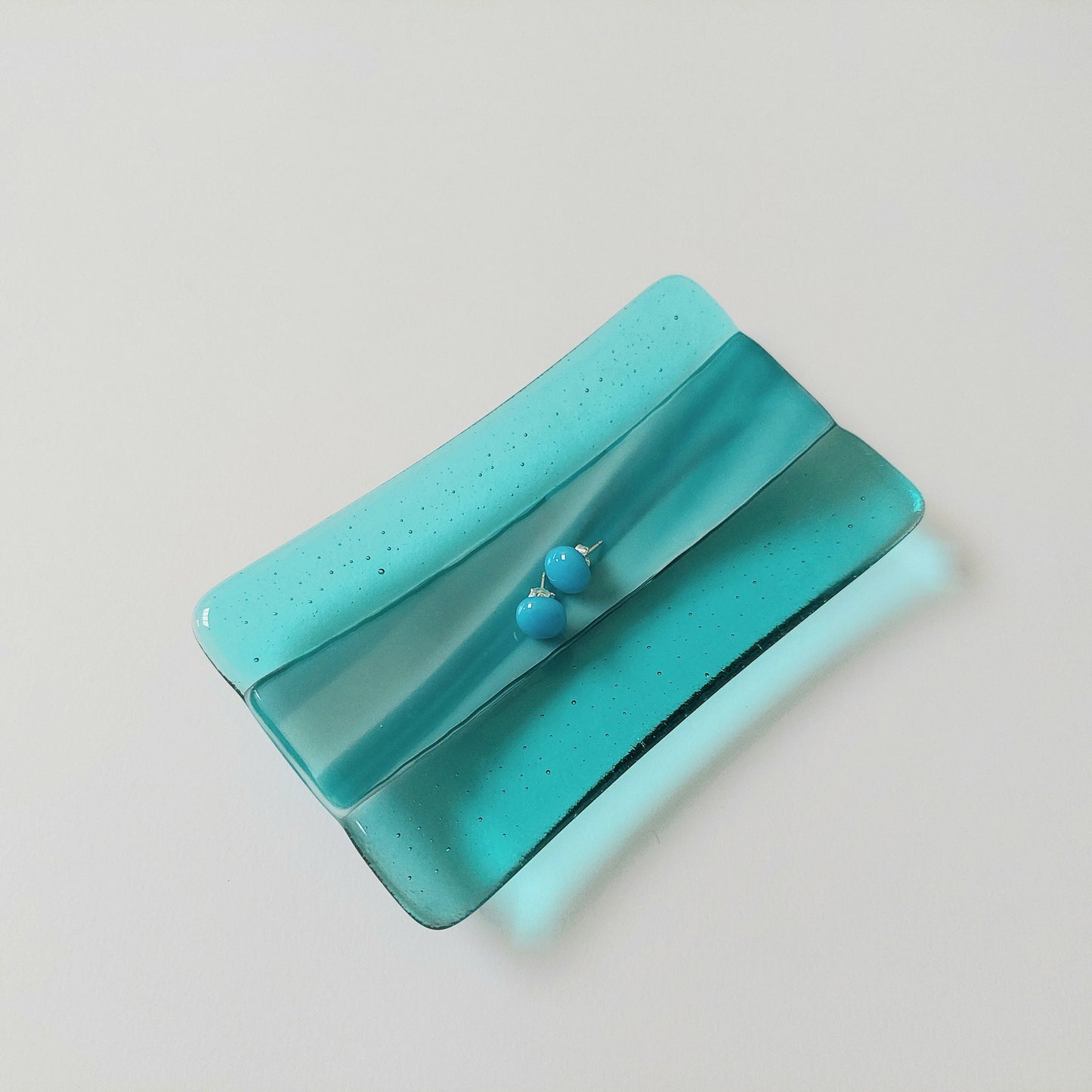 Aqua and Teal Glass Soap Dish Handcrafted in the Lake District