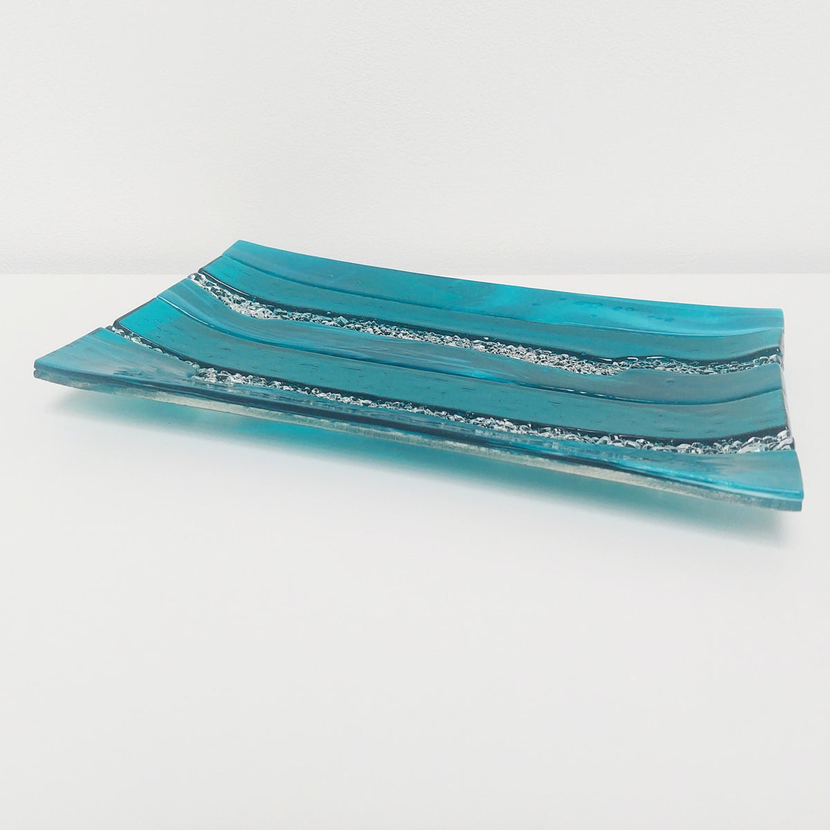 Decorative Teal Glass Art Tray HANDCRAFTED TO ORDER