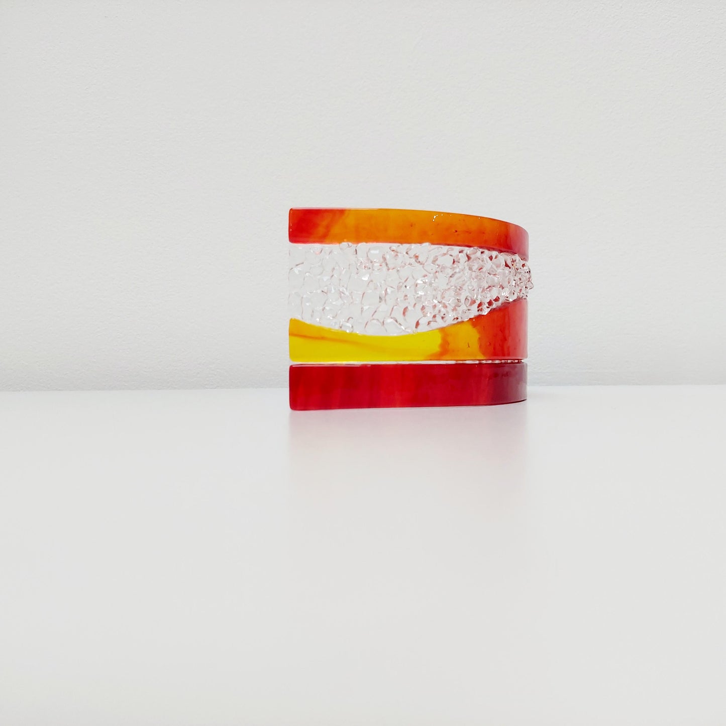 Sunset Glass Art Curve, Unusual Handcrafted Red and Orange Fused Glass Ornament, Red and Orange Living Room Décor, Freestanding Suncatcher