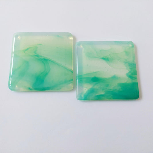 Rydal Water Glass Art Coasters, Unusual Handmade Green Fused Glass Coasters, Contemporary Coffee Table Mats, Natural Green Living Room Décor