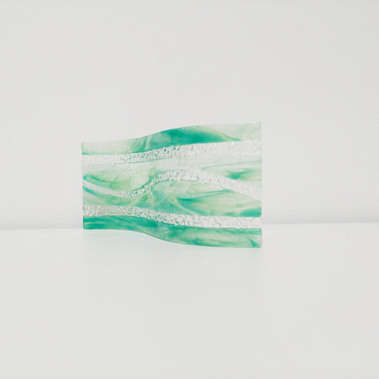 Rydal Water Glass Art Wave, Large Handmade Light Green Fused Glass Ornament, Unusual Mantlepiece Ornament, Natural Green Living Room Décor