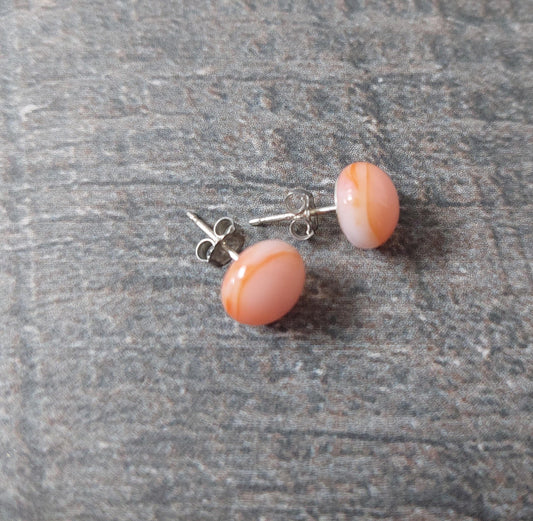 Pale Orange Glass Stud Earrings with Sterling Silver Posts and Butterflies, Minimalist Kiln Formed Glass Art Studs, Artisanal Orange Jewelry