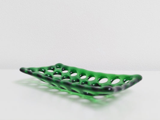 Rectangular Green Glass Soap Dish with  Holes, Light Green Bathroom Decor