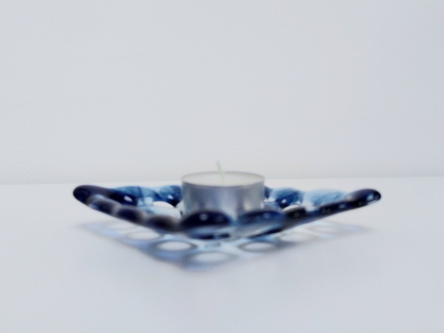 Coniston Water Glass Art Soap Dish with Holes, Handcrafted Dark Aventurine Blue and Crystal Clear Fused Glass Soap Tray, Blue Bathroom Décor