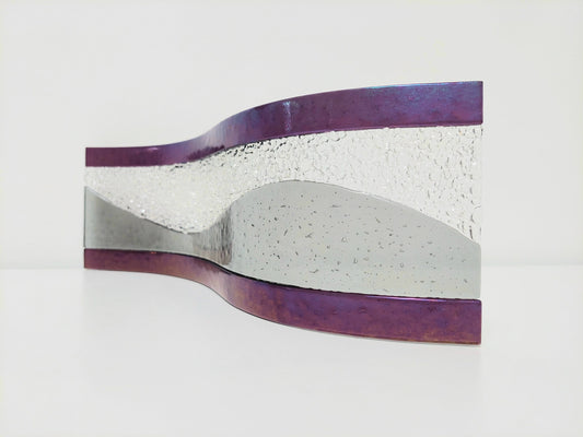Large Silver Grey Glass Wave with Amethyst Accents