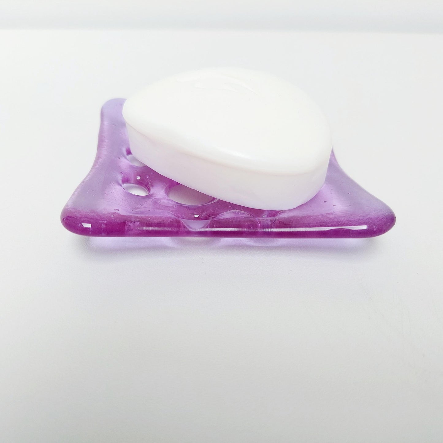 Handmade Lilac Glass Soap Dish with Holes