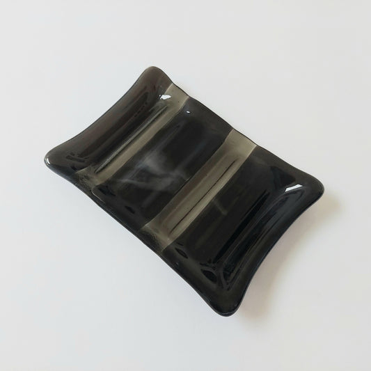 Handmade Grey Glass Soap Dish with Ridges
