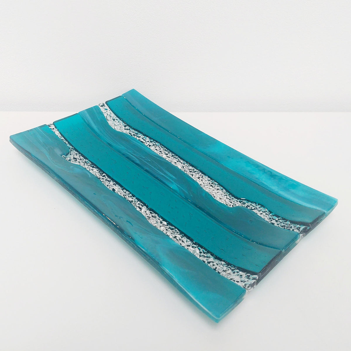 Decorative Teal Glass Art Tray HANDCRAFTED TO ORDER