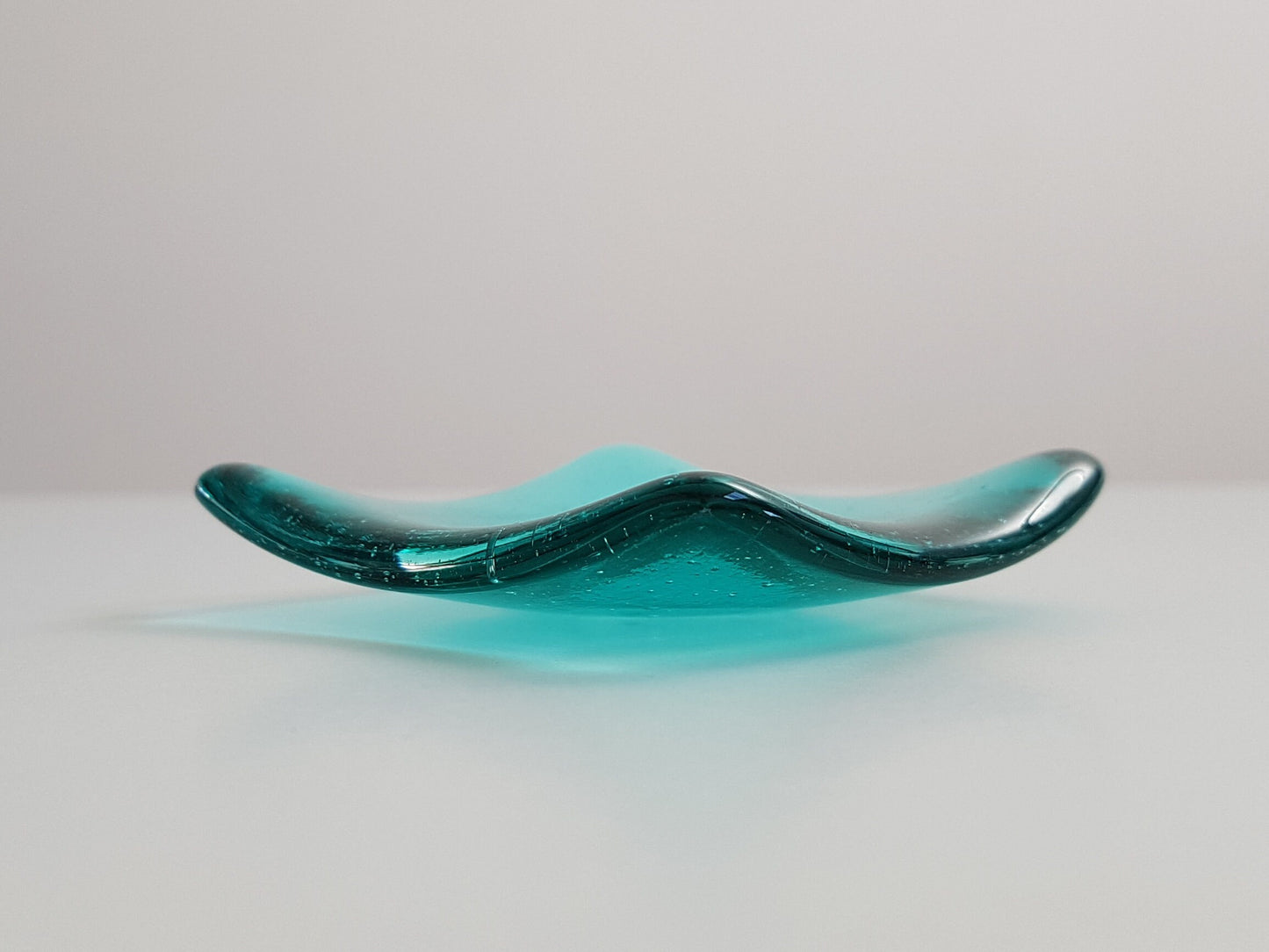 Aqua Glass Heart Ring Bowl, Small Handmade Trinket Dish