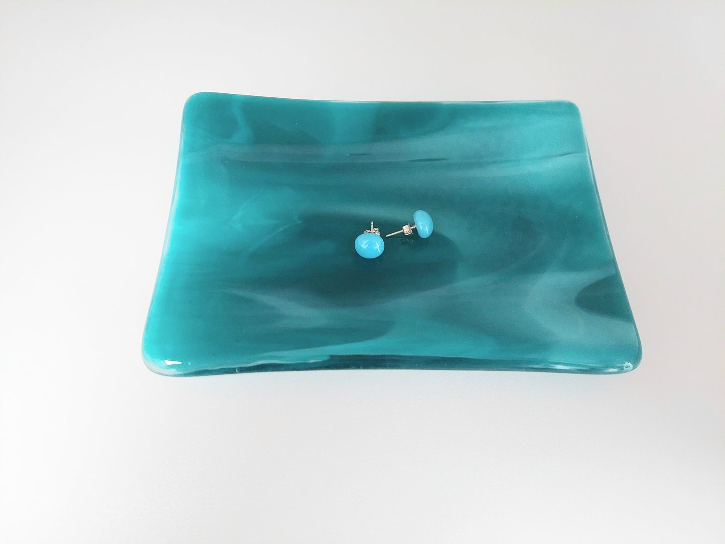 Teal Fused Glass Trinket Dish or Soap Tray: 10 x 14 cm