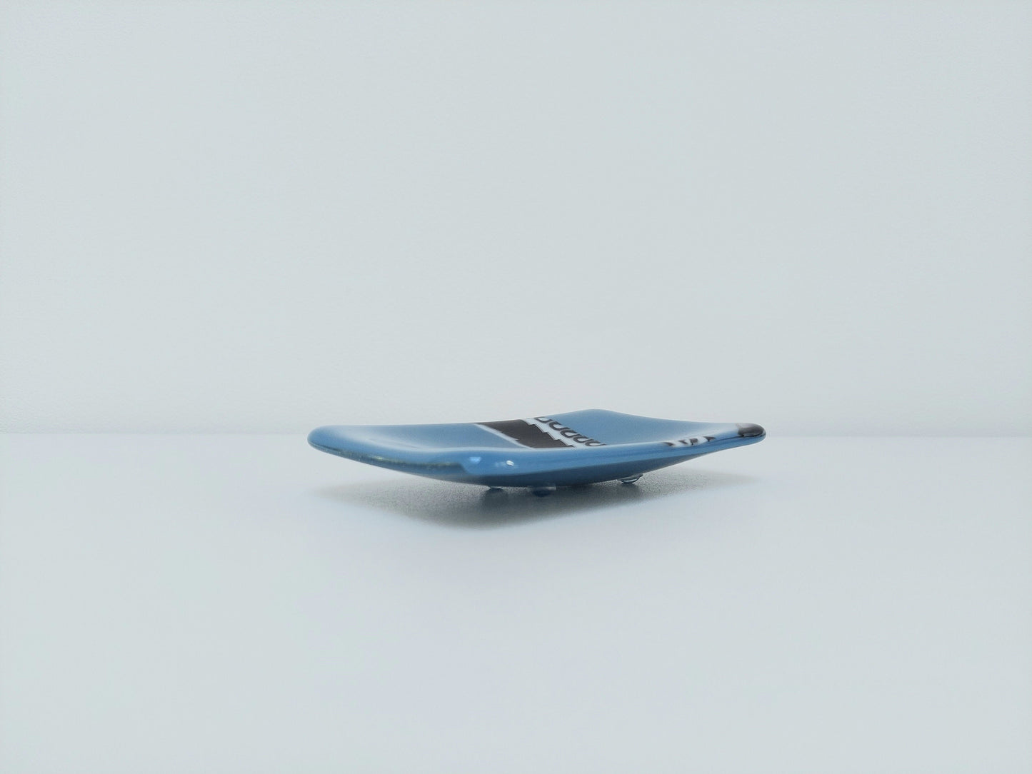 Slate Blue Glass Trinket Dish with a Black and White Graffiti Design, Unusual Fused Glass Art Bedside Table Dish, Blue Bedroom Décor