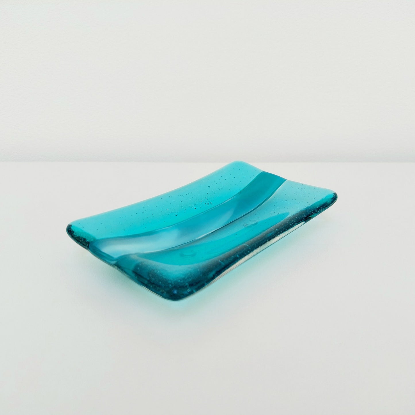 Aqua and Teal Glass Soap Dish Handcrafted in the Lake District