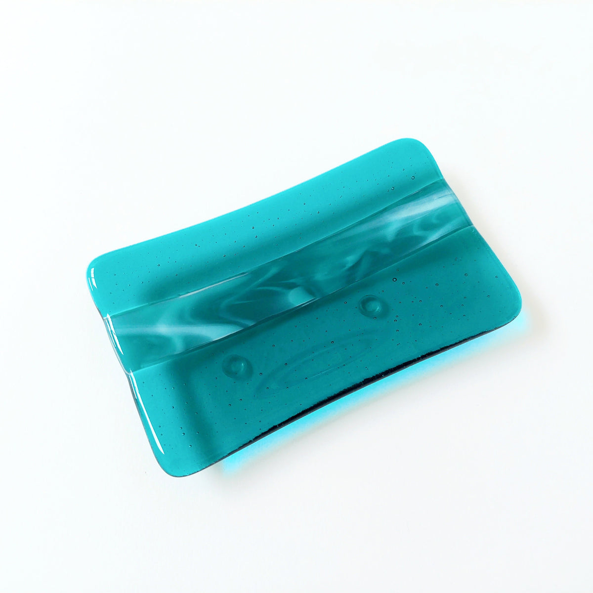 Teal Artisan Glass Soap Dish Handcrafted in the Lake District