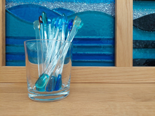 Handmade Glass Swizzle Sticks/Fused Glass Cocktail Stirrers/ Red, Yellow, Blue, Turquoise, Lilac, Pink and Teal Glass Drink Stirrers