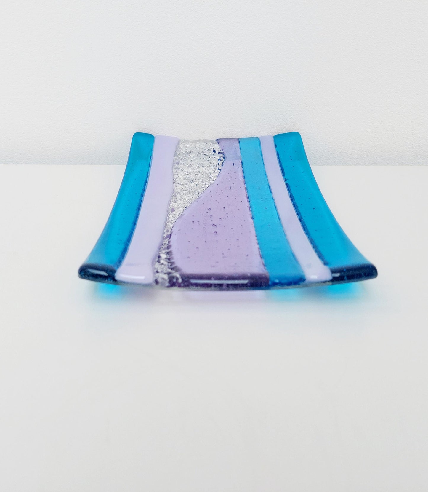 Lilac and Turquoise Decorative Plate, Artisanal Fused Glass Art Coffee Table Centrepiece, Beautiful Textured Decorative Tray, Lilac Décor