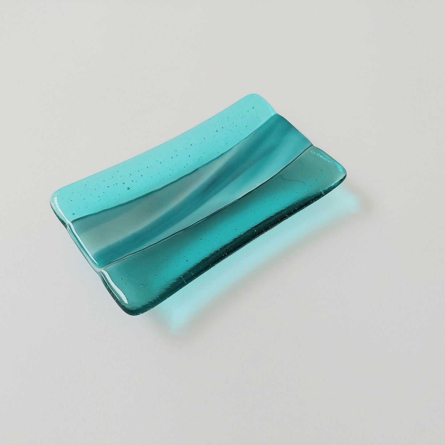 Aqua and Teal Glass Soap Dish Handcrafted in the Lake District
