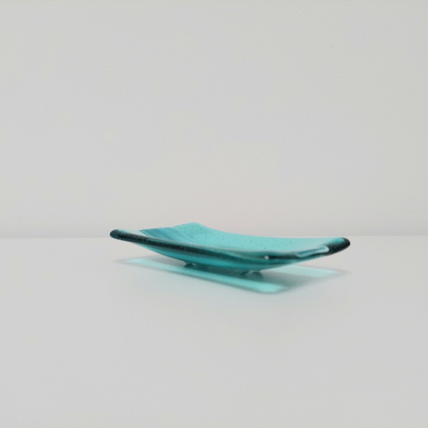 Aqua and Teal Glass Soap Dish Handcrafted in the Lake District