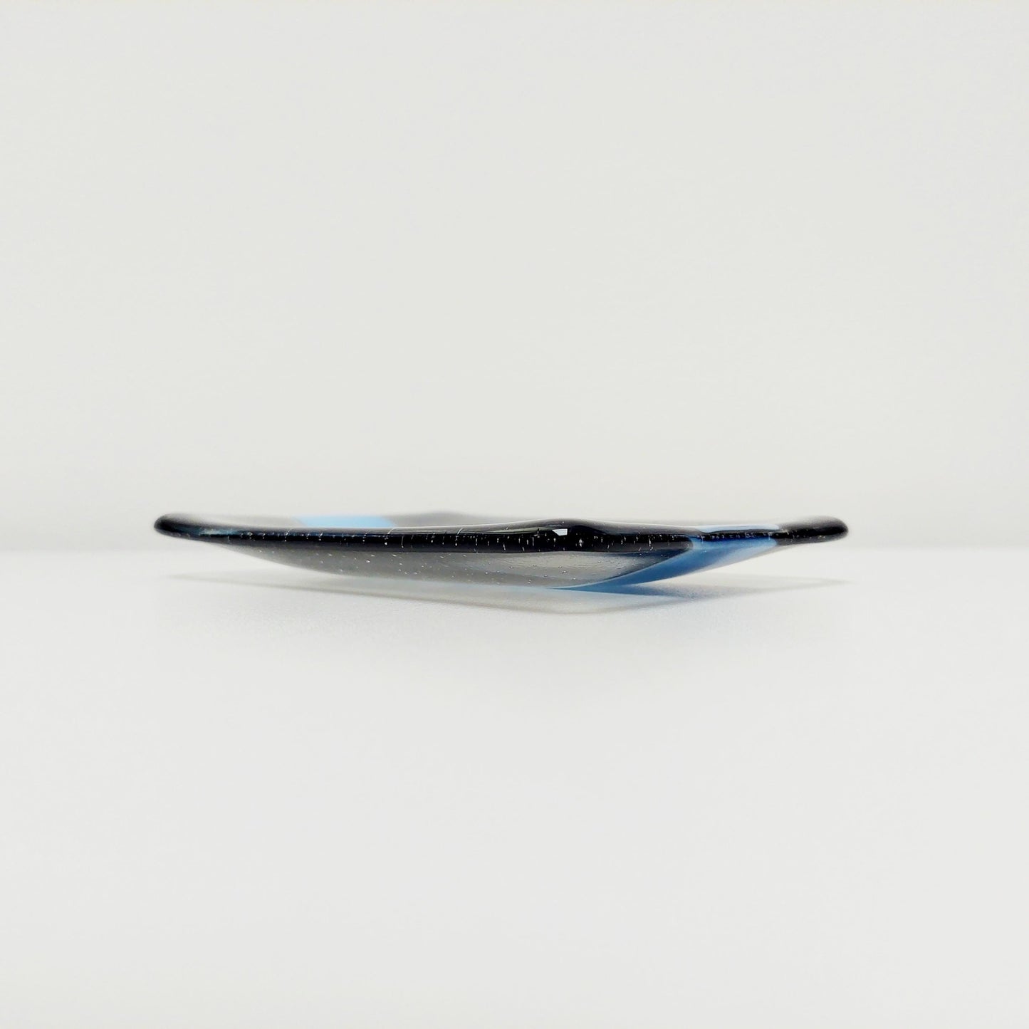 Stormy Waters Glass Art Dish, Handcrafted Silver Grey and Tranquil Blue Fused Glass Trinket Dish