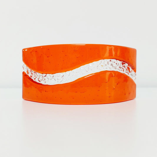 Abstract Orange Glass Art Curve, Small Handcrafted Orange Glass Ornament, Freestanding Orange Glass Suncatcher, Candle Screen, Orange Décor