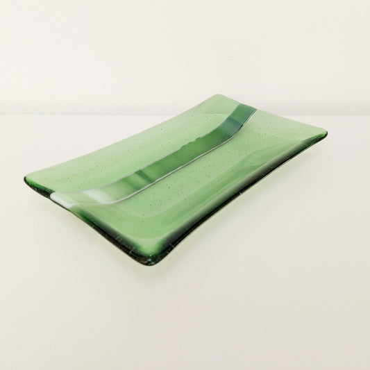 Fern Green Glass Art Plate, Handmade Pale Green Fused Glass Platter, Minimalist Coffee Table Trinket Dish, Natural Green Living Room Décor