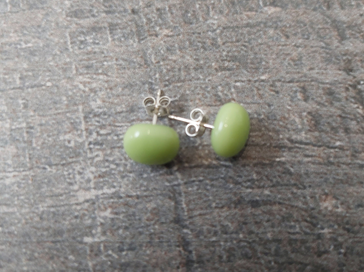 Lime Green Fused Glass Stud Earrings with Sterling Silver Posts