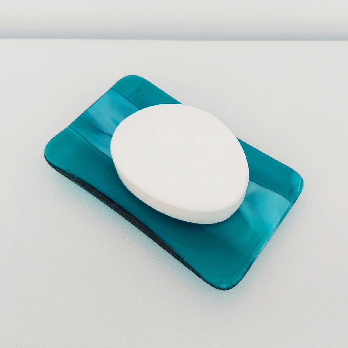 Teal Artisan Glass Soap Dish Handcrafted in the Lake District