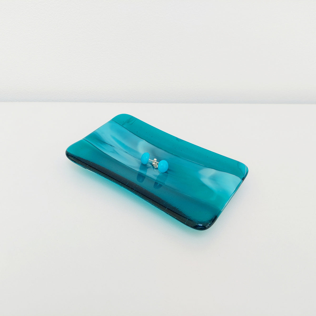 Teal Artisan Glass Soap Dish Handcrafted in the Lake District