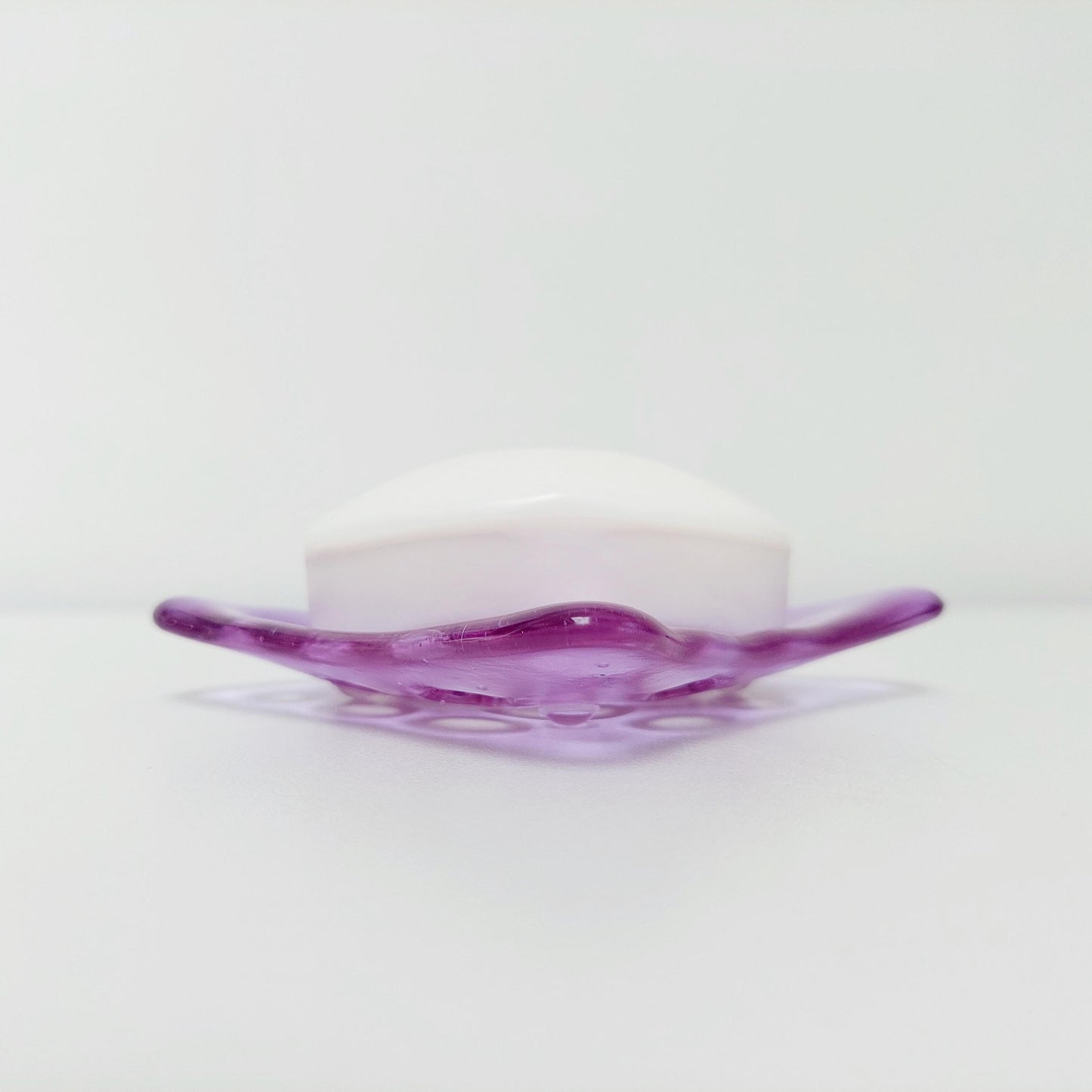 Handmade Lilac Glass Soap Dish with Holes