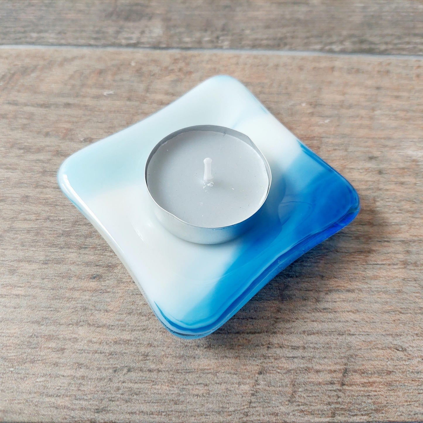 Blue and White Glass Dish, Small Handmade Fused Glass Art Trinket Dish, Classic Bedside Table Earring Bowl, Blue and White Bedroom Décor