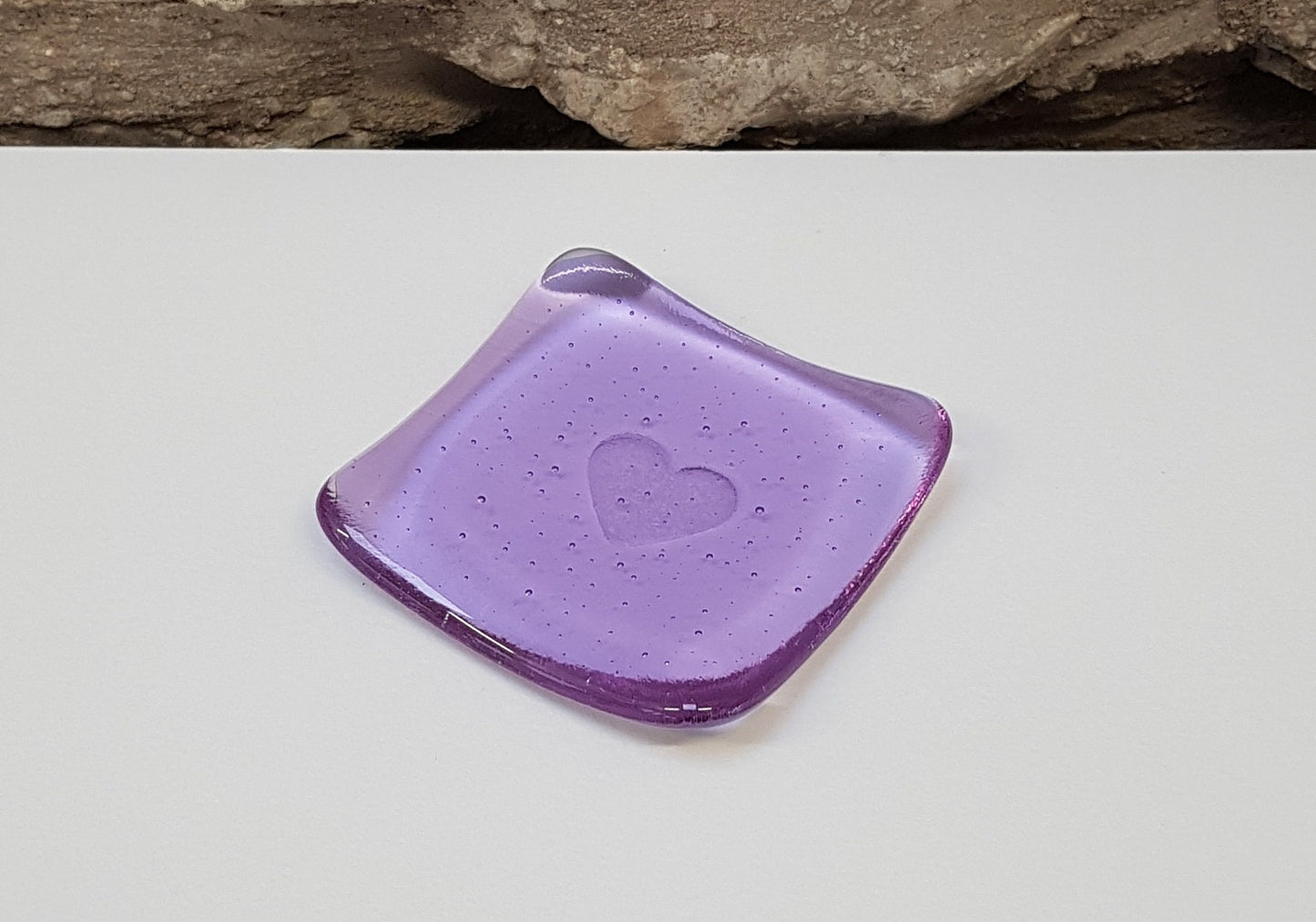 Lilac Glass Heart Ring Dish, Love in the Lakes Light Purple Fused Glass Trinket Dish, Small Bedside Table Earring Bowl, Lilac Bedroom Décor