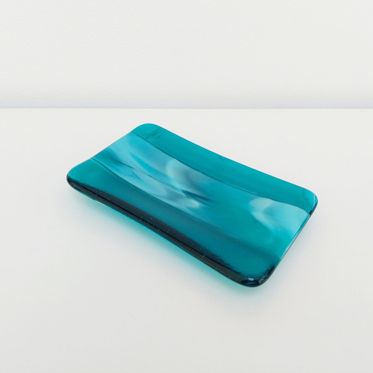 Teal Artisan Glass Soap Dish Handcrafted in the Lake District
