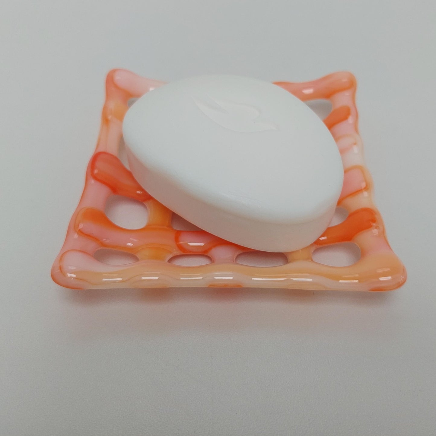 Organic Orange Glass Soap Dish with Holes