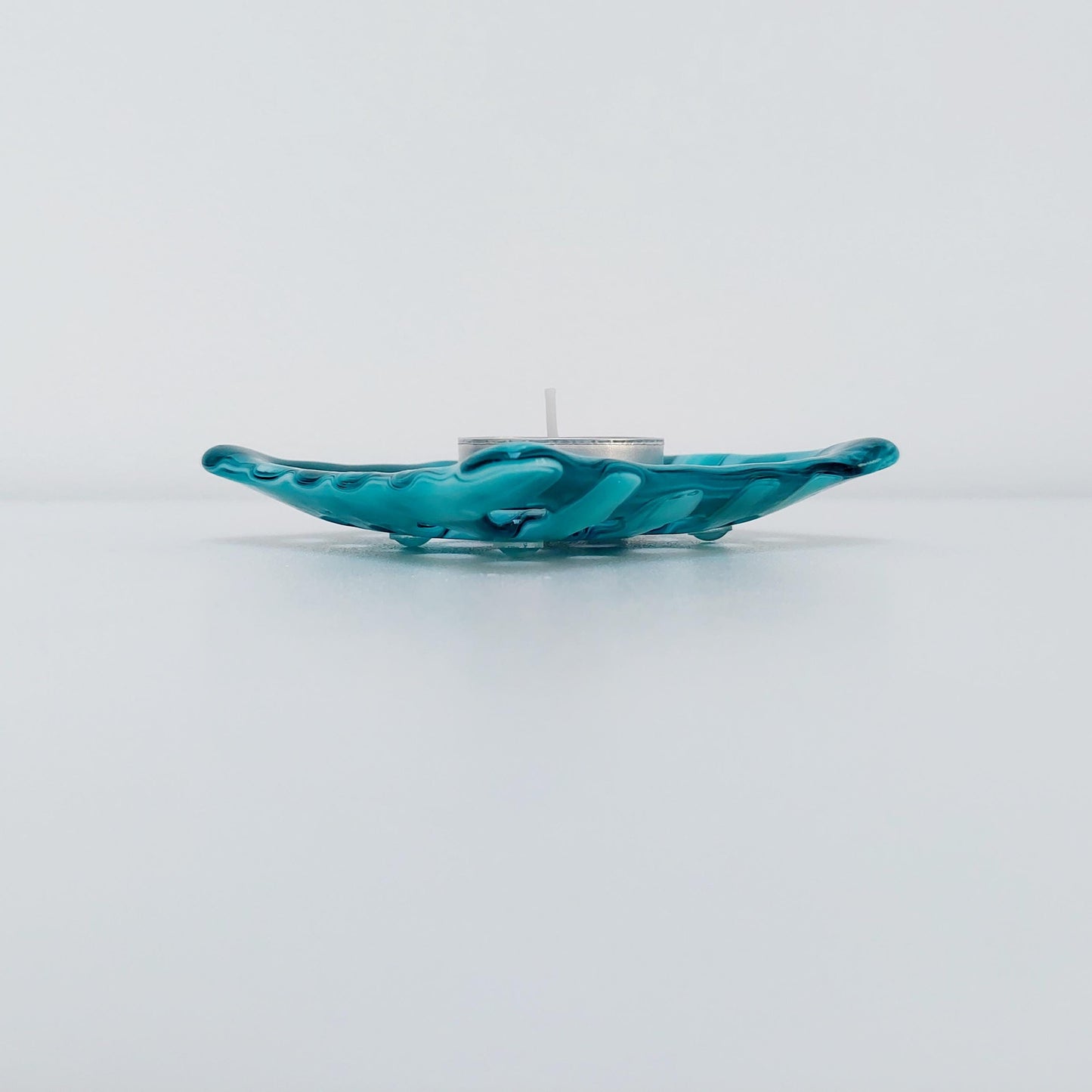 Teal and Aqua Glass Soap Dish with Holes
