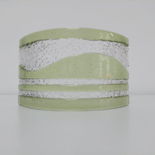 Large Green Glass Art Curve, Handcrafted Fern Green and Crystal Clear Fused Glass Mantlepiece Ornament, Natural Green Living Room Décor