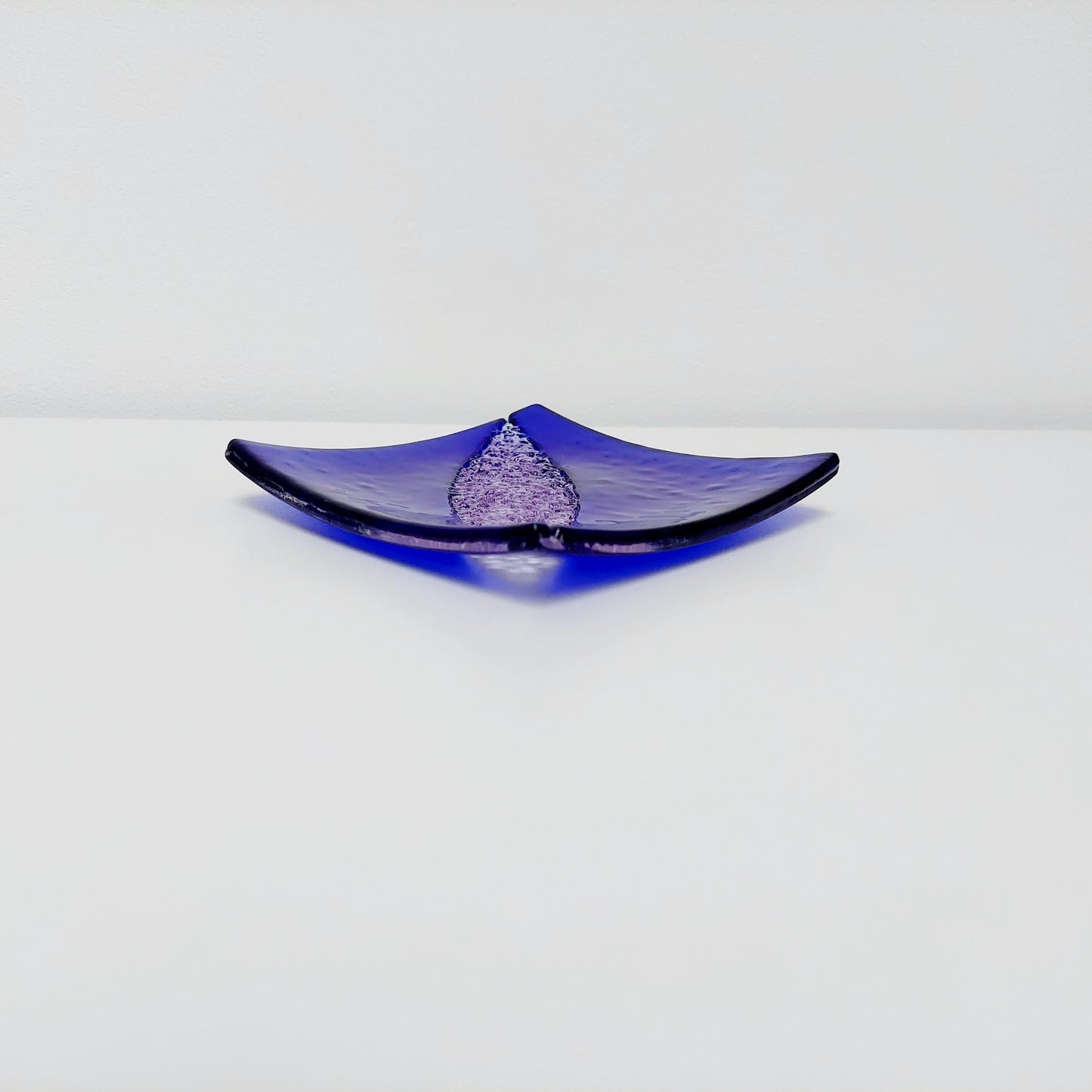Cobalt and Lilac Glass Art Plate, Small Decorative Coffee Table Tray, Unusual Handmade Textured Glass Trinket Dish, Blue Living Room Décor