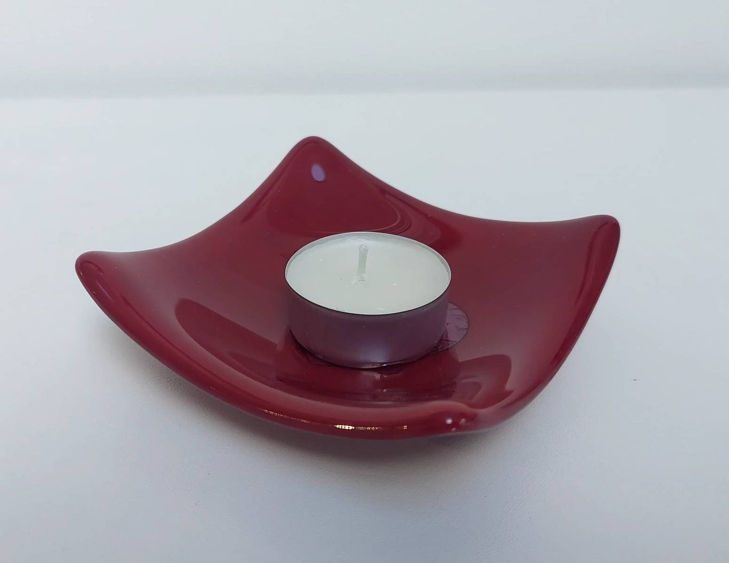 Dark Red Glass Heart Dish, Handmade Trinket Bowl