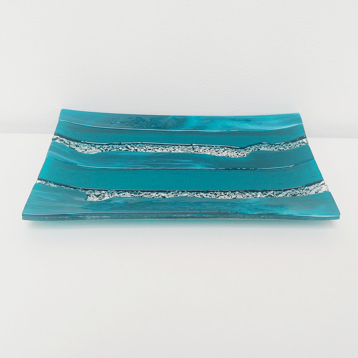 Decorative Teal Glass Art Tray HANDCRAFTED TO ORDER