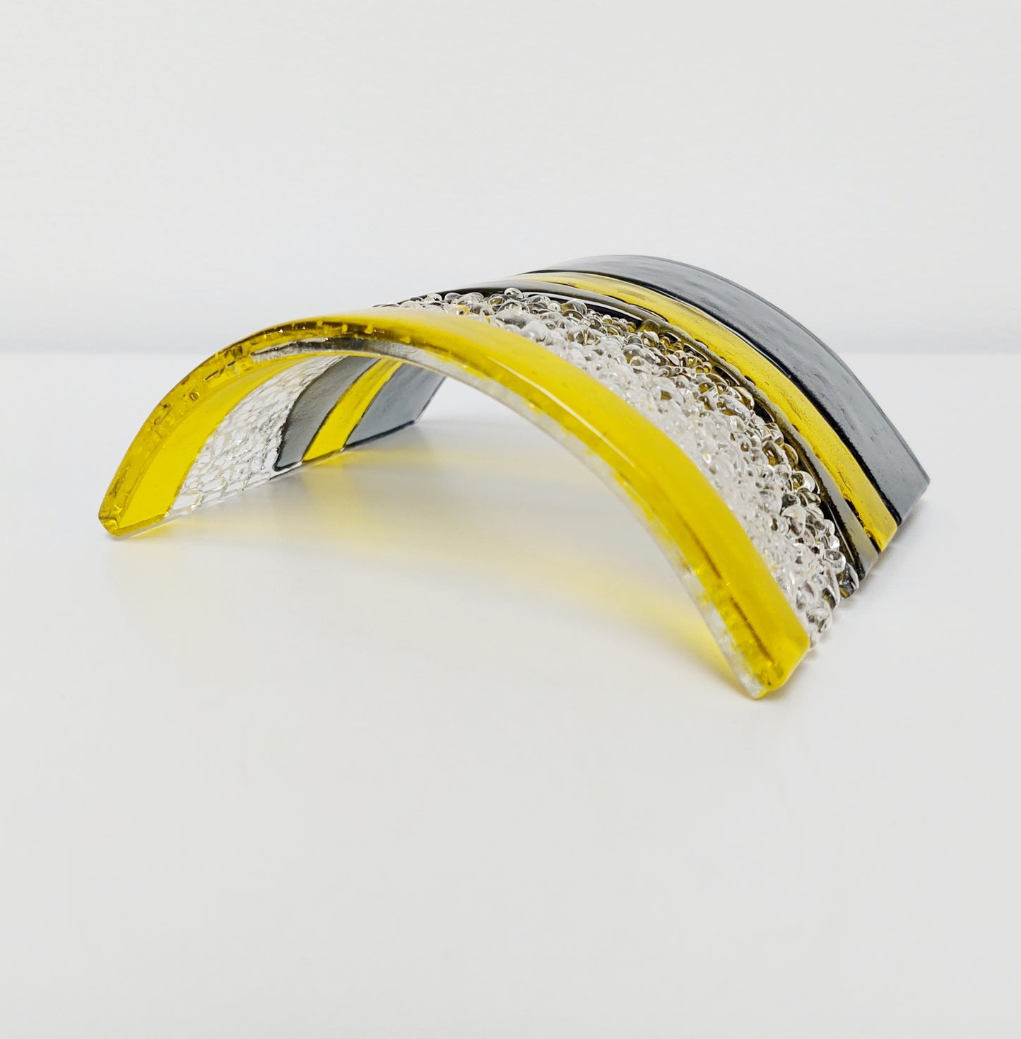 Yellow and Grey Glass Art Ornament Handcrafted in the Lake District