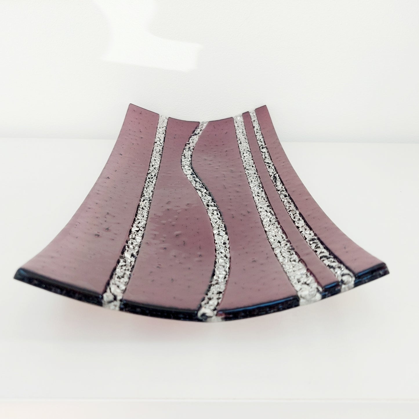 Handmade Plum Fused Glass Tray, Decorative Table Centerpiece