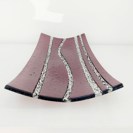 Handmade Plum Fused Glass Tray, Decorative Table Centerpiece