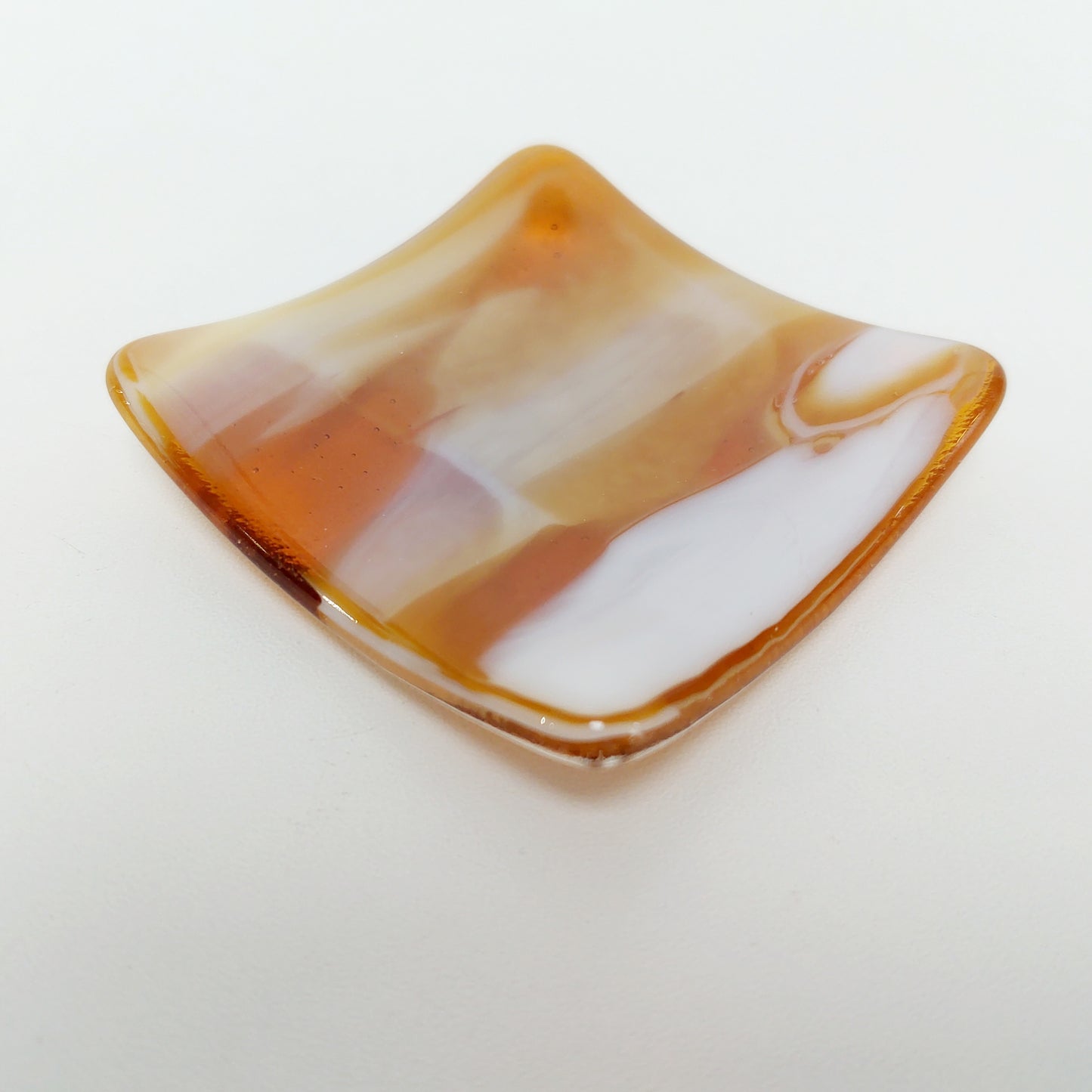 Amber Glass Art Ring Dish, Small Kiln Formed Bedside Table Trinket Dish