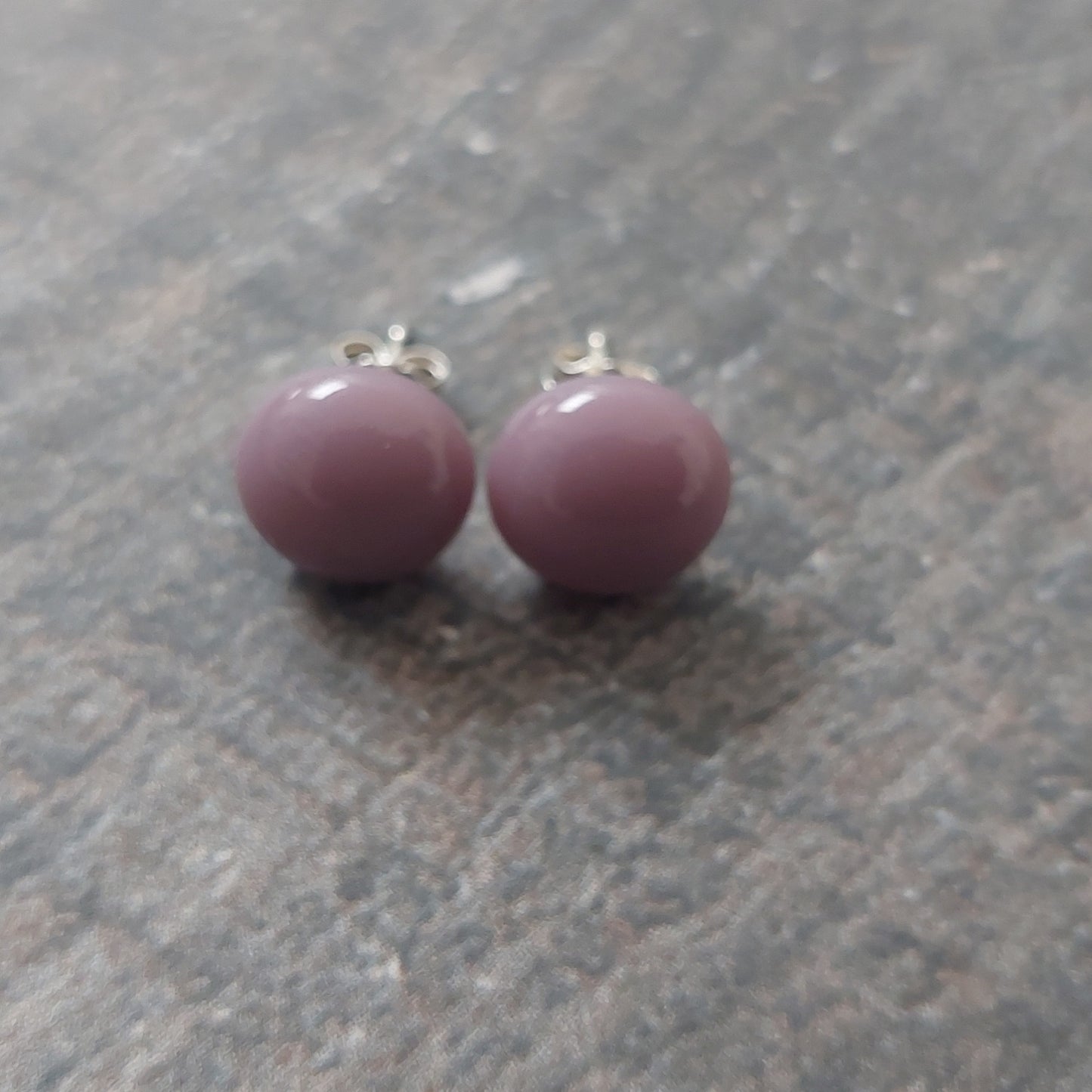 Opalescent Plum Glass Stud Earrings with Sterling Silver Posts